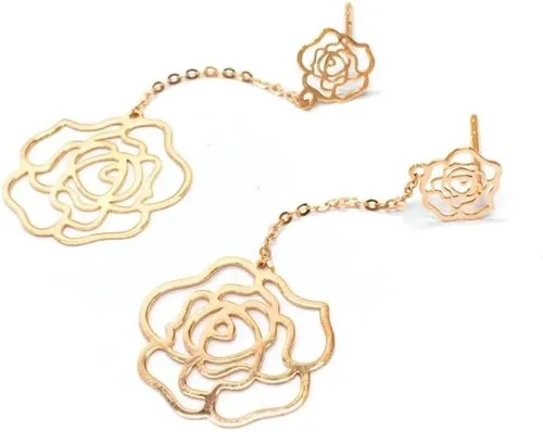 Vista 2 de SAGEKING 2024 New 585 Purple Gold Plated 14K Rose Gold Gift Fashion Flower Long Earrings For Women Light Luxury Wedding Jewelry For Girlfriend Gift
