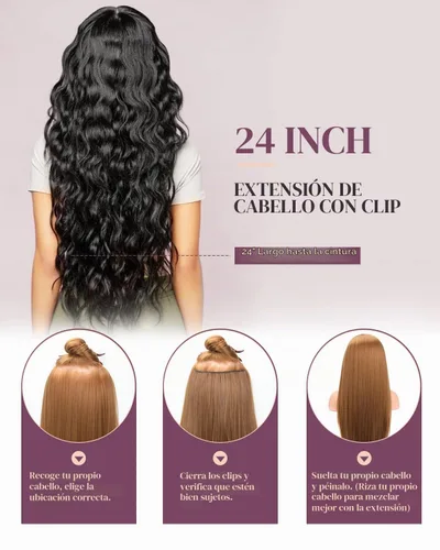 Vista 5 de LONAI - Extensiones de cabello con clip, 6 piezas, rizadas, de 24" de largo, sintéticas, para mujer, color rubio ceniza natural