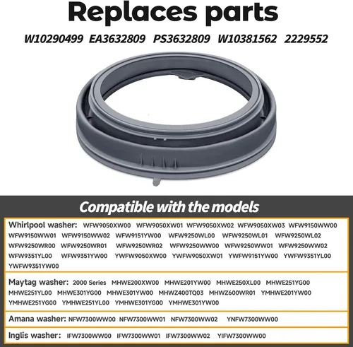 Vista 2 de W10290499 Fuelle de sello de puerta de lavadora para Whirlpool - WFW9150WW01 WFW9150WW00 WPW10381562 Maytag Serie 2000 MHWE200XW00 Lavadora Amana