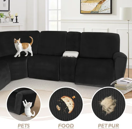 Vista 675 de Arfntevss Fundas de sofá seccional reclinable de terciopelo, Funda de sofá seccional de esquina para sofá reclinable, Funda elástica suave
