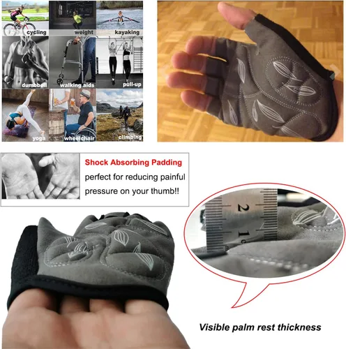 Vista 4 de Guantes de ciclismo para hombres y mujeres, almohadilla de gel antideslizante de 0.197 pulgadas, ligero y transpirable, diseño de medio dedo