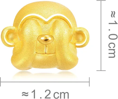 Vista 6 de CHOW SANG SANG 999 - Pulsera de oro macizo de 24 quilates con dije de mono sabio See No Evil para mujer 88285C, Metal, no conocido