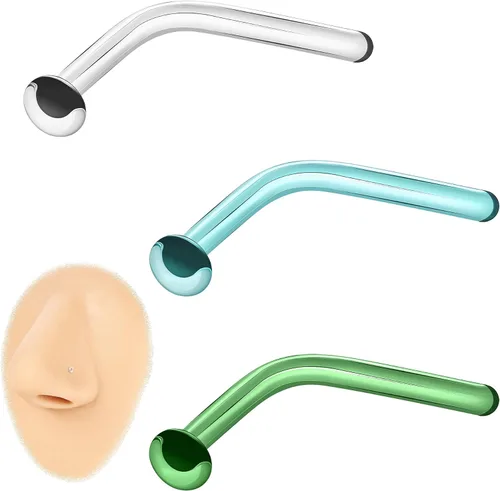 Vista 7 de ZS 3 piercings de cristal para la nariz transparentes, 0.63 oz, cartílago curvado, hélice, hélice, nariz, piercing para tabique, joyería