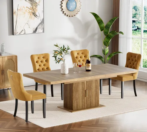 Vista 66 de Juego de mesa de comedor extensible de 5 piezas, juego de mesa de comedor extensible de estilo granja para 4, mesa de cocina expandible de madera