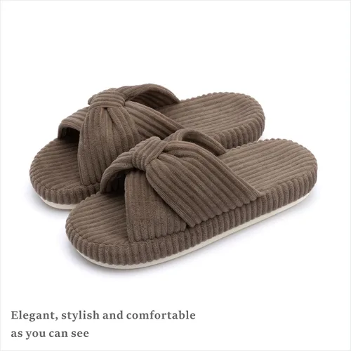 Vista 6 de Chantomoo - Pantuflas para mujer, de espuma viscoelástica, para el dormitorio, con lazo de pana, con bandas cruzadas, cómodas, modernas, para regalo