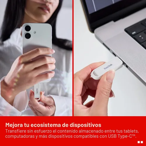 Vista 3 de SanDisk Unidad de teléfono de 64 GB con USB tipo C - para smartphones, tabletas y computadoras - Hasta 150 MB/s, USB 3.2 Gen 1 - Blanco ártico