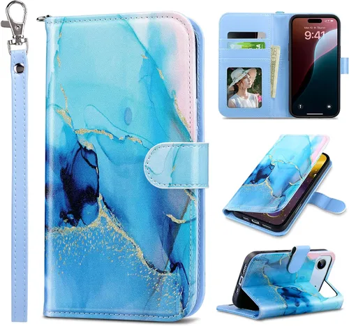 Vista 47 de ULAK Funda tipo billetera compatible con iPhone 15 para mujeres, funda tipo cartera con estampado floral de piel PU premium con porta tarjetas