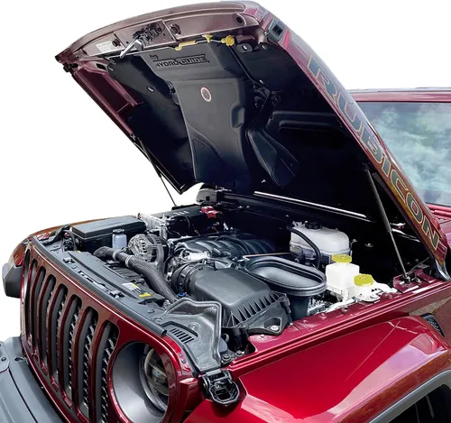 Vista 4 de Redline Tuning 21-20007-02 Capó QuickLIFT Plus compatible con Jeep Wrangler Rubicon 392 2021+ (sistema atornillado - todos los componentes negros)