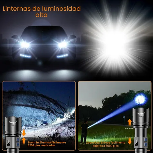 Vista 3 de Relybo - Linternas recargables de alto lúmenes, linterna LED de 100000 lúmenes Super Bright High Powered Flashlights, Long Rang 5000 FT, 2 Switch