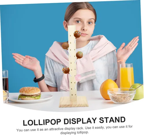 Vista 8 de 1 soporte de exhibición de paletas de madera, soporte resistente para postres para fiestas y eventos, práctico estante de presentación de dulces