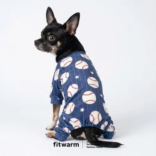 Vista 2 de Fitwarm Pijama de béisbol de forro polar para perro, ropa acogedora de invierno para perros pequeños, niños y niñas, mameluco divertido