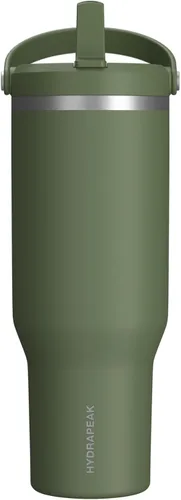 Vista 4 de Hydrapeak Nomad - Vaso de 32 onzas con asa y tapa con popote, a prueba de fugas, doble aislamiento, vaso de acero inoxidable de 32 onzas (almendra)