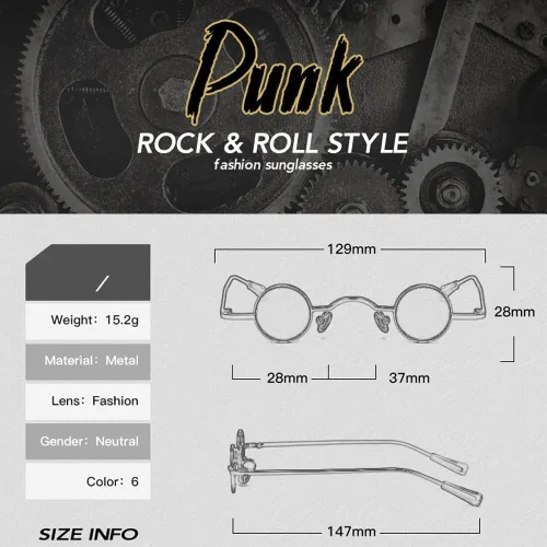 Vista 5 de Dollger Gafas de sol polarizadas punk de los años 70, diseño de círculo hippie, Té