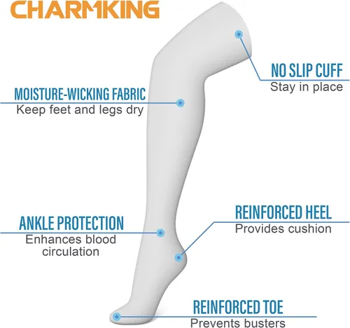 Vista 4 de CHARMKING Calcetines de compresión (3 pares) calcetines de compresión hasta la rodilla para mujeres y hombres, medias para correr, ciclismo