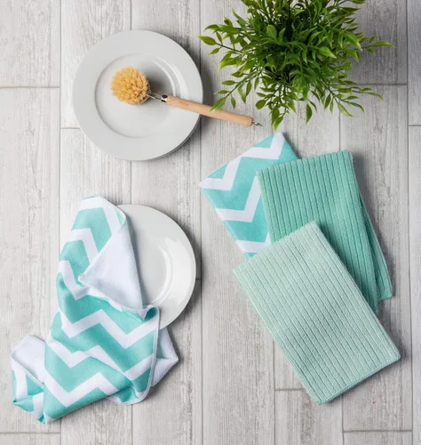 Vista 6 de DII - Juego de paños de cocina multiusos de microfibra, Aqua Chevron