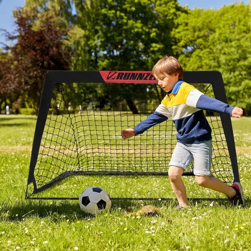 Vista 7 de L RUNNZER Portería de fútbol para niños, red de fútbol desplegable para patio trasero, juego de 2 con funda de transporte portátil