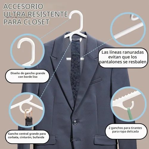 Vista 3 de Amber Home Paquete de 36 perchas de plástico resistente, colgador de ropa