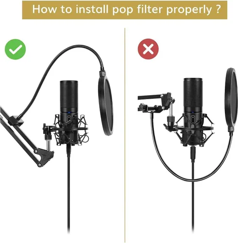 Vista 7 de TONOR Soporte de brazo para micrófono, soporte de micrófono de tijera de suspensión ajustable con filtro pop, adaptador de 3/8 a 5/8 pulgadas