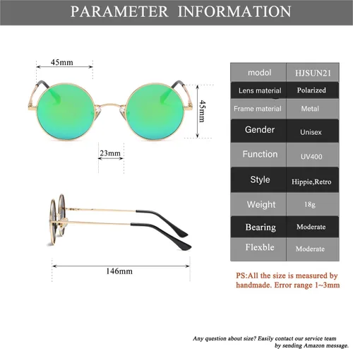 Vista 7 de HJSTES Polarized Round Sunglasses Womens Men Retro Hippie Glasses Small Circle Sunnies