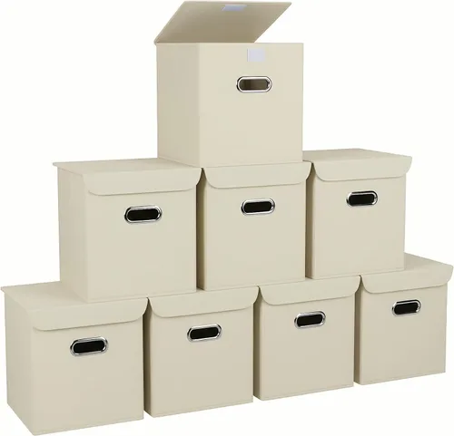 Vista 18 de Organizadores de Armario Contenedores de Almacenamiento de Tela Con Tapas Organizador de Cubo de Almacenamiento Plegable Cesta Con Asas, Cajas