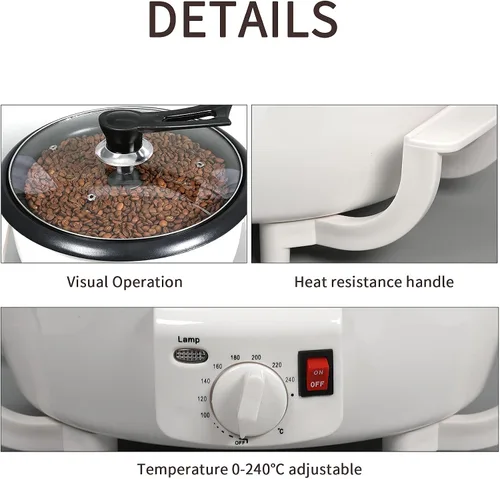 Vista 6 de Máquina Tostadora de Granos de Café DIYAREA para Uso Doméstico, Capacidad de 800g, Tostadora Eléctrica de Granos de Café con Temporizador 0-240℃