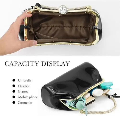 Vista 7 de Bolso de mano de charol brillante para mujer, bolso de mano con asa superior, bolso de hombro de noche, bolso de boda, bolso retro