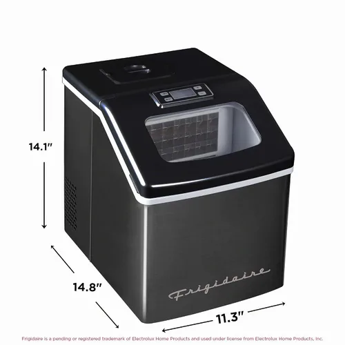 Vista 6 de Frigidaire Máquina de hielo EFIC452, máquina de hielo de acero inoxidable para encimera con ventana transparente, máquina de cubitos de hielo Negro