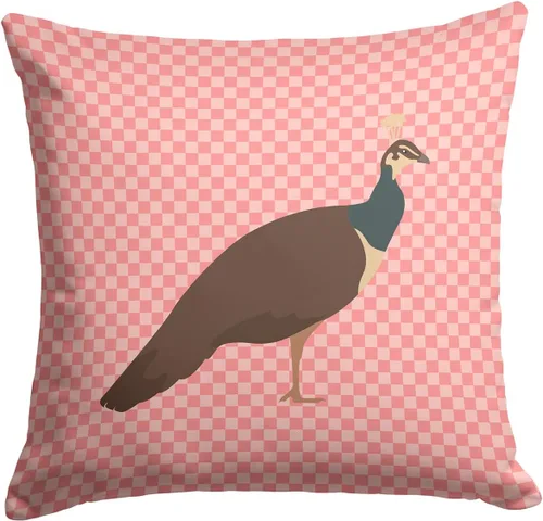 Vista 332 de Caroline's Treasures BB8163PW1414 Beltsville - Almohada decorativa de tela a cuadros pequeños, color blanco, pavo y gallina azul, lavable a máquina