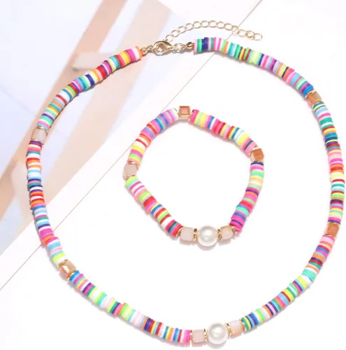 Vista 7 de ARATLENCH Heishi Surfer - Collares y pulseras Coloridas cuentas de disco de vinilo, collar de amor, bohemio, arco iris, elástico, de amistad