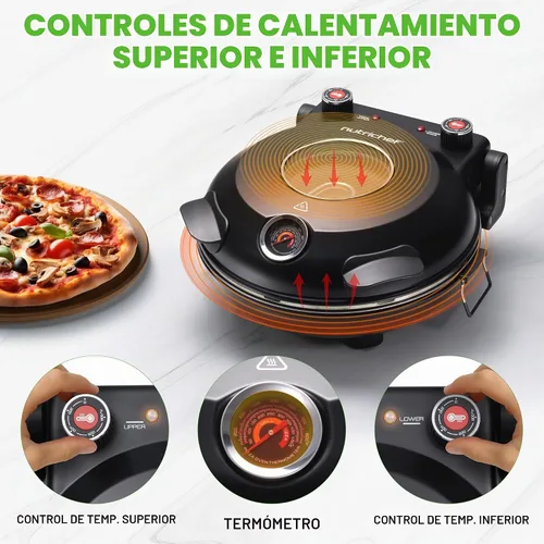 Vista 5 de NutriChef Horno eléctrico para pizza Máquina de pizza de encimera de 1200 W con control de temperatura y termómetro Ventana de visualización