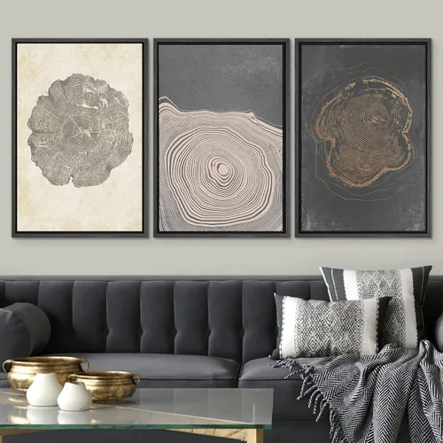Vista 608 de SIGNWIN Lienzo enmarcado para pared, juego de arte neutro de bosque brumoso, ilustraciones en tono tierra, arte moderno, decorativo, bohemio