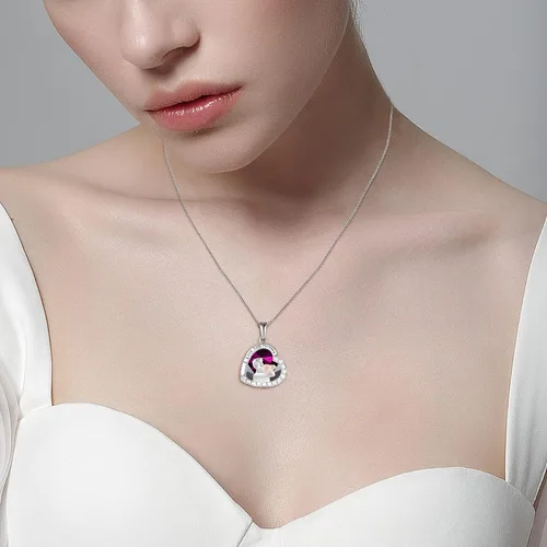 Vista 2 de Collar para padre e hija, regalos de cumpleaños de parte de la hija, collar de plata de ley 925, collar con piedra natal de corazón de amor