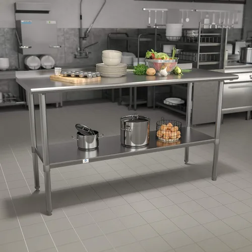 Vista 10 de EMMA + OLIVER Mesa de trabajo y preparación de cocina de calibre 18 de acero inoxidable con protector contra salpicaduras y estante, NSF - 48