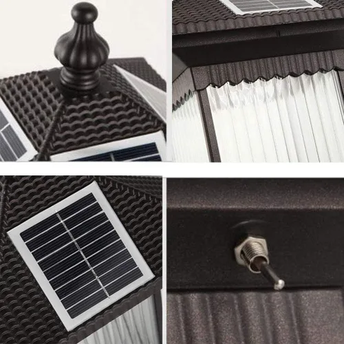 Vista 5 de Luces de poste al aire libre, luz de calle, luz de pilar al aire libre, luz solar impermeable, lámpara de pared de aluminio retro para jardín
