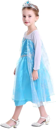 Vista 6 de Little Girls Princess Costume Blue Cosplay Dress up for Halloween Party with Accessories Blue