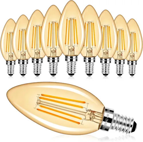 Vista 19 de E12 LED Candelabra Bulbs 40 Watt Equivalent, 4W Vintage Candle Light Bulbs Dimmable, 350Lm Amber Warm White 2200K B10 Edison Bulb, Filament Clear