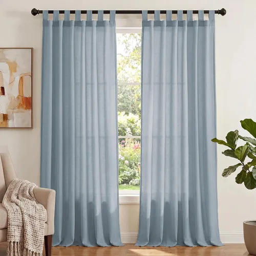 Vista 17 de PrinceDeco Cortinas de Lino de 63 Pulgadas de Largo con Trabillas Superiores Paneles de Tratamientos para Ventanas Semi Transparentes de Filtrado