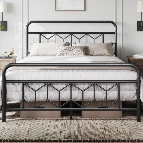 Vista 10 de Yaheetech Armazón de Cama de Plataforma Metálica Base de Colchón con Cabecero/Pie de Cama con Patrón de Diamante/Soporte de Listones de Acero