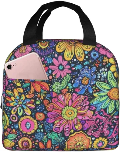 Vista 42 de Lonchera con diseño a cuadros azules aislada, bolsa térmica para almuerzo para adultos, niños, niñas, mujeres, oficina, trabajo, escuela, picnic
