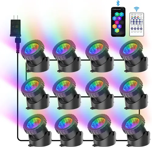 Vista 13 de RGB - Luces sumergibles para estanques bajo el agua, luces de fuente LED súper brillantes, focos de paisaje de colores, control por aplicación