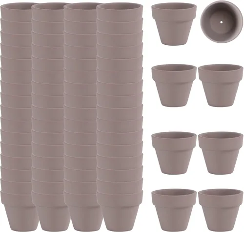 Vista 6 de Macetas de terracota negra de 2 pulgadas, paquete de 72, mini maceta de arcilla con orificio de drenaje para pequeños cactus hierbas, maceta pequeña