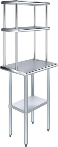 Vista 15 de Mesa de trabajo de acero inoxidable resistente aprobada por la NSF con estante inferior ajustable para cocinas, cuartos de servicio, almacenamiento
