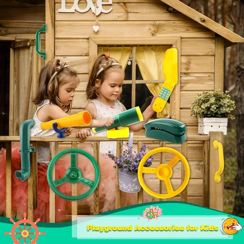 Vista 6 de Juego de 11 piezas de columpio para patio de recreo, accesorios de plástico para volante pirata con asas de seguridad, telescopio, periscopio