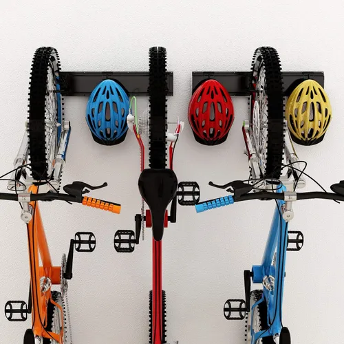 Vista 2 de Dirza Estante de almacenamiento de bicicleta de 68 pulgadas con protectores de pared para neumáticos de bicicleta, soporte de pared para 6