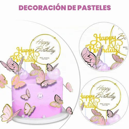 Vista 3 de 60 decoraciones de mariposa para cupcakes de oro rosa con 2 decoraciones