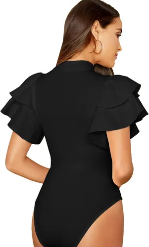 Vista 3 de SOLY HUX Body ajustado con volantes y manga de mariposa para mujer