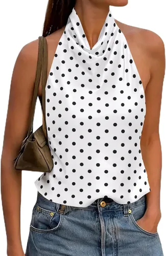 Vista 8 de Cicy Bell Camiseta de satén con cuello halter para mujer, sin espalda, Y2K Amarillo