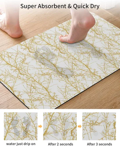 Vista 3 de Tapete de baño con rama dorada para bañera, antideslizante, de secado rápido y absorbente, tierra de diatomeas, cocina, ducha, fregadero, lavable