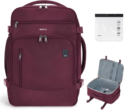 Vista 22 de ECOHUB Mochila de Viaje Mochila de Equipaje de Mano Carry on Backpack Water Resistant Fit 15.6" Laptop AirTag Pocket, Lightweight Casual Daypack