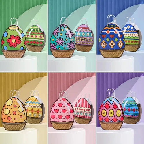 Vista 6 de Larcenciel Bolsas de regalo de Pascua con asas, 6 piezas de recuerdos de fiesta de huevos, bolsas de regalo coloridas únicas para fiestas